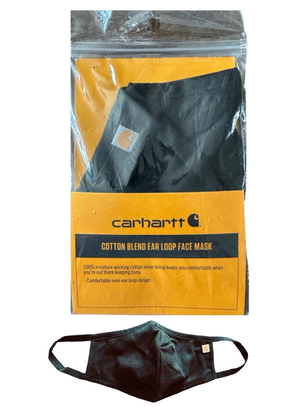 CARHARTT Black Cotton Blend Ear Loop Face Mask ONE Size